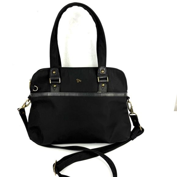 Travelon Handbags - Travelon Ltd‎ Satchel Crossbody Bag Black Canvas Two Way Wear Handbag Purse